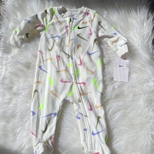 Nike White Baby Footed One-Piece with Multi-Color Swoosh Print